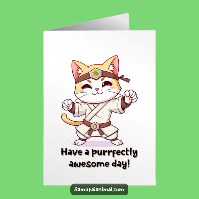 Free Printable Birthday Card: Samurai Cat Funny Card for a Warrior's Celebration