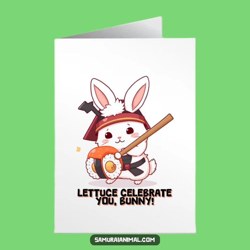 Funny Free Printable Birthday Card: Samurai Rabbit vs Sushi Roll Downloadable Gift
