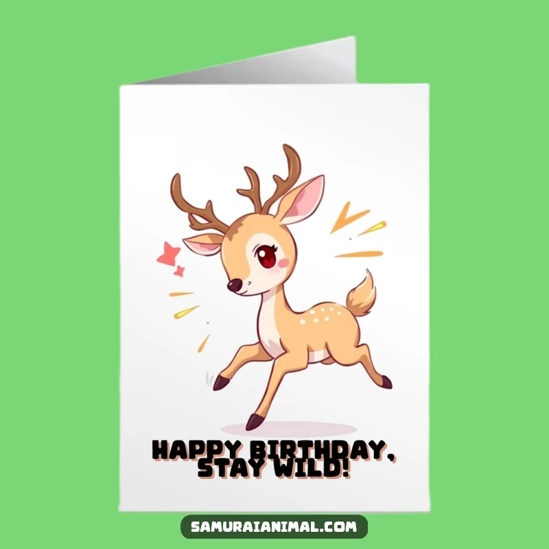 Free Printable Funny Deer Birthday Card - Dodging Attack Humor Downloadable Gift