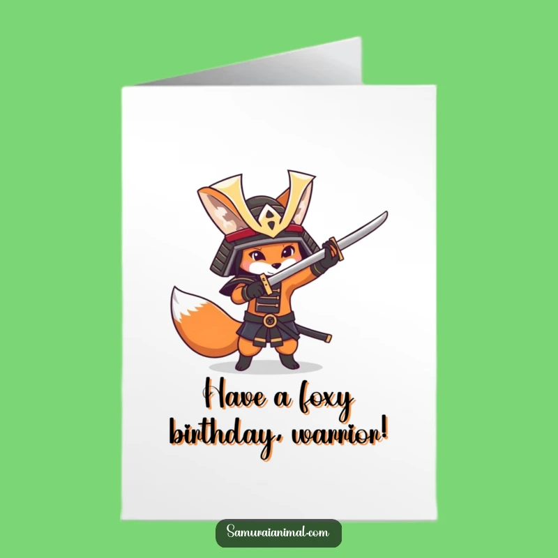 Free Printable Bday Card: Fox Samurai, Sword Practice, Funny Downloadable Gift