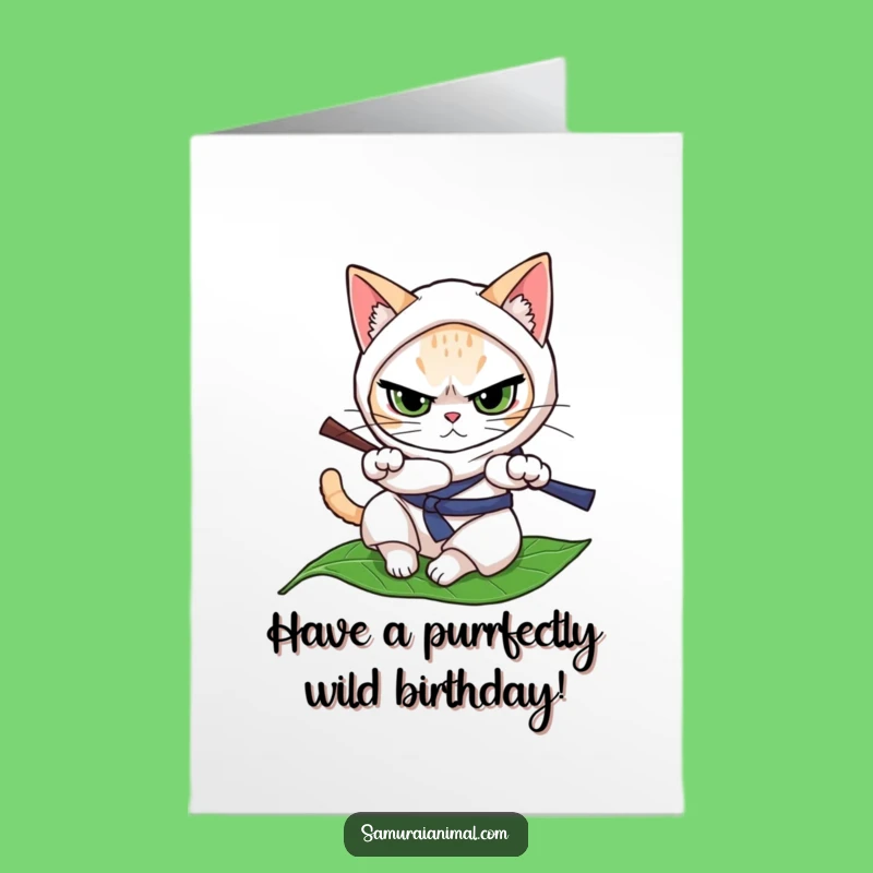 Free Printable Bday Card: Ninja Cat Rolls, Determined, Funny Downloadable Gift