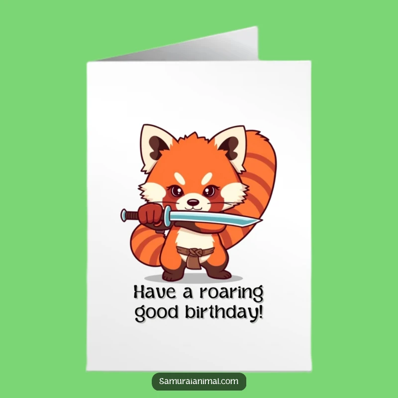 Free Printable Red Panda Birthday Card: Adorable Sword Stance Downloadable Gift