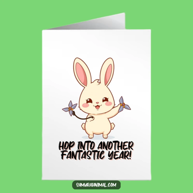 Free Printable Rabbit Birthday Card: Spinning Shuriken Fun Downloadable Gift