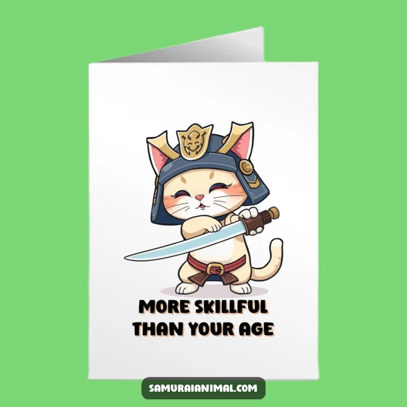 Free Printable Birthday Card: Funny Samurai Cat Sword Trick - Downloadable DIY Gift