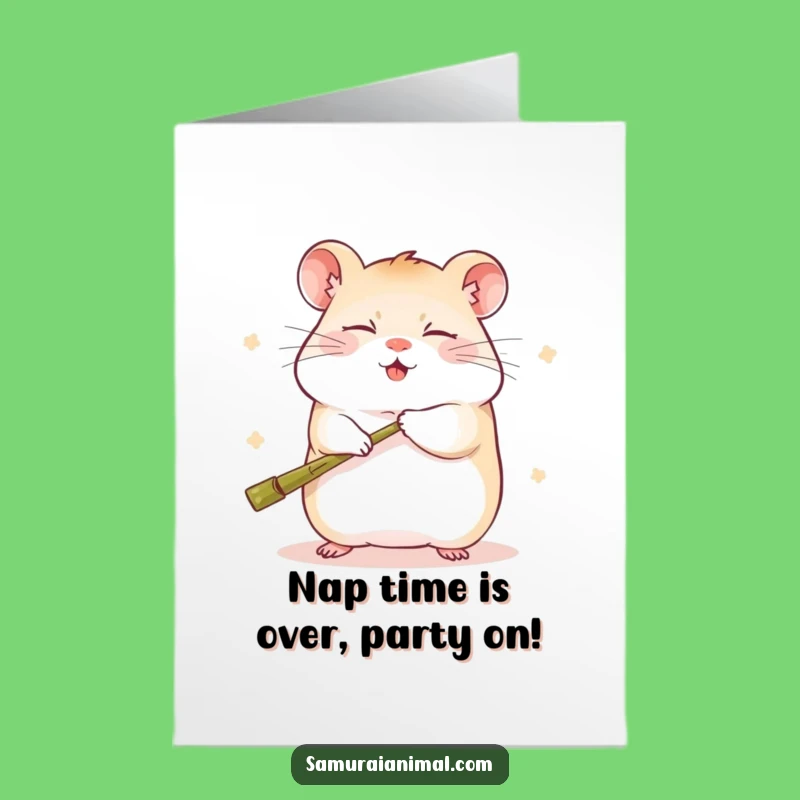 Free Printable Birthday Card: Sleepy Hamster Ninja Funny Card for Him or Her