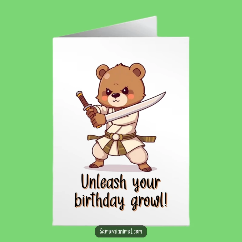 Free Printable Bear Cub Birthday Card - Enthusiastic Sword Practice Downloadable