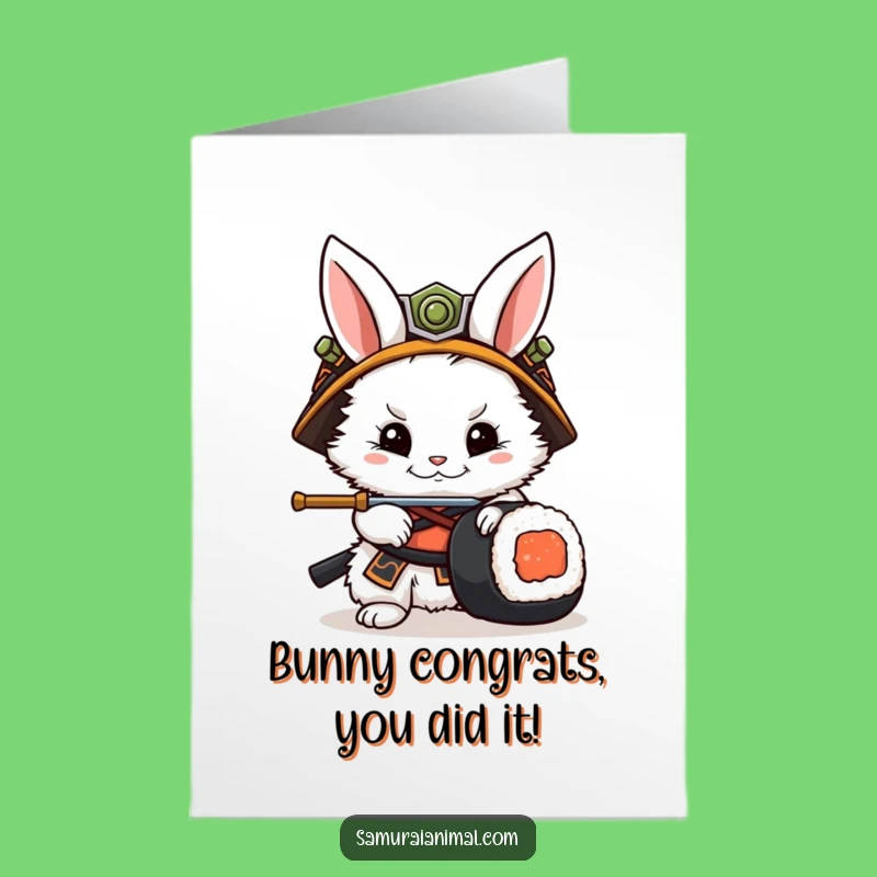 Free Printable Congratulations Card: Rabbit Samurai Wins Sushi Duel - Downloadable