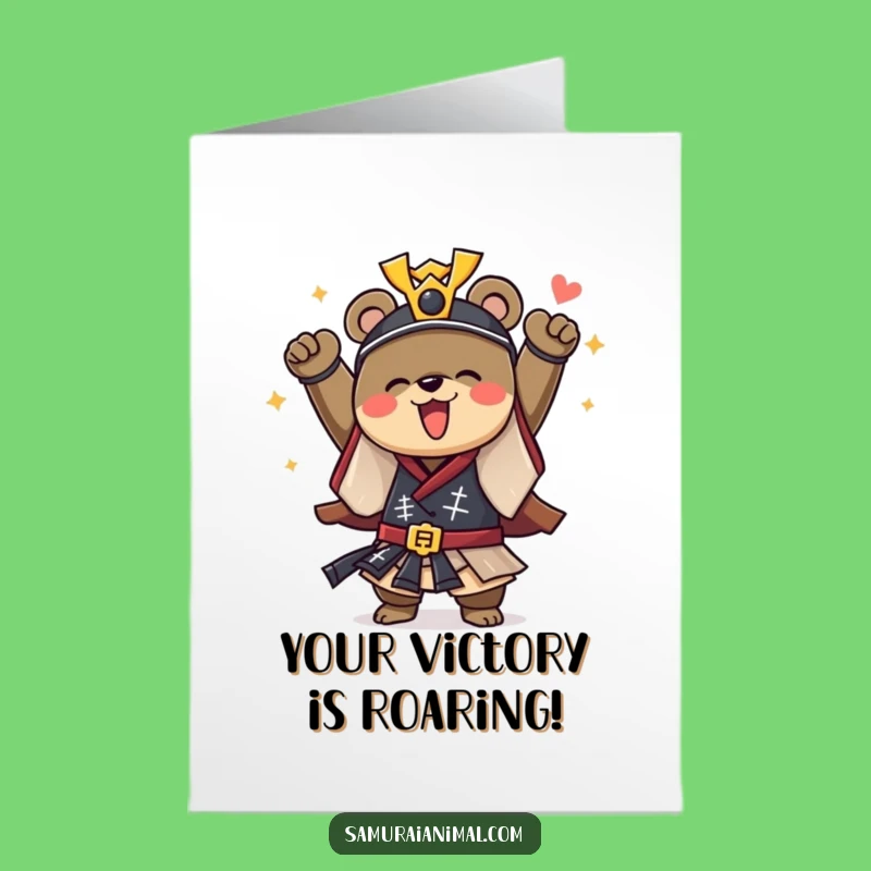 Free Printable Congrats Card: Samurai Bear Victory - Funny Downloadable Gift