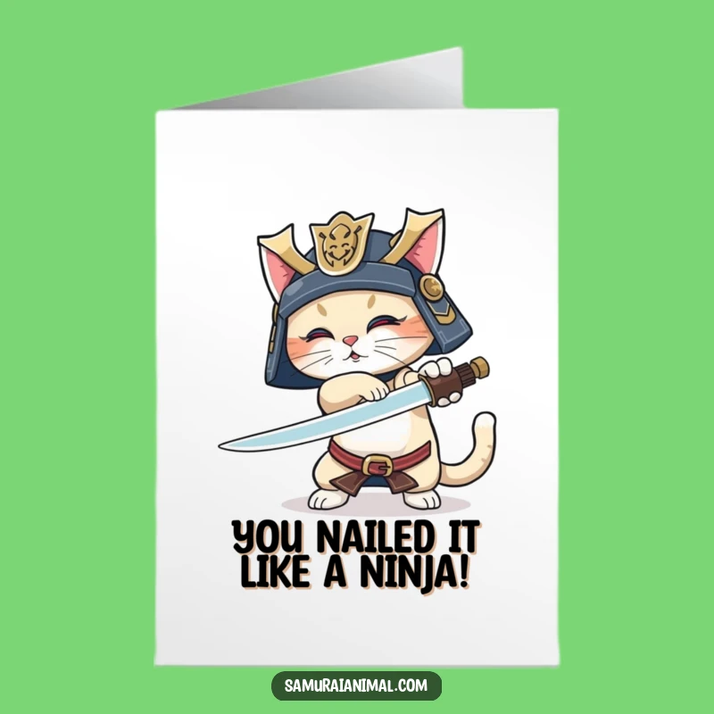 Free Printable Congrats Card: Samurai Cat's Epic Sword Trick - DIY Downloadable