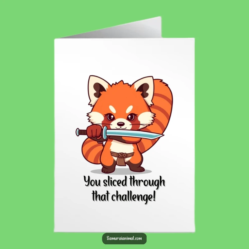 Free Printable Red Panda Congrats Card: Sword Stance Victory Downloadable Gift