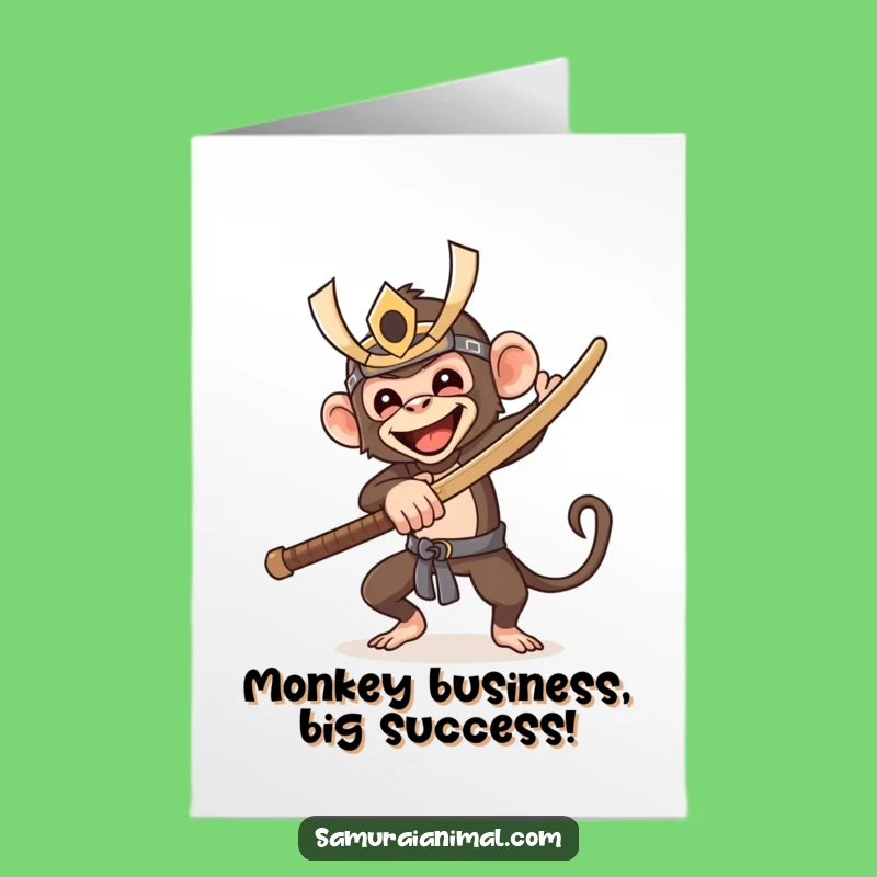 Free Printable Congrats Card: Funny Monkey Samurai - Downloadable DIY