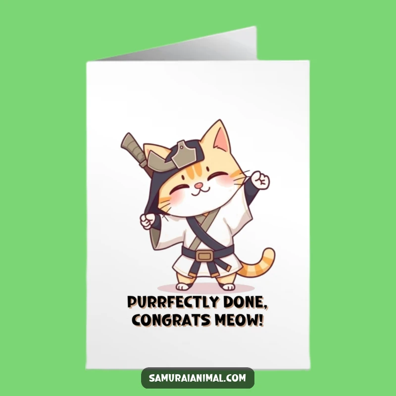Free Printable Cat Samurai Congrats Card - Hilarious Downloadable for Achievements
