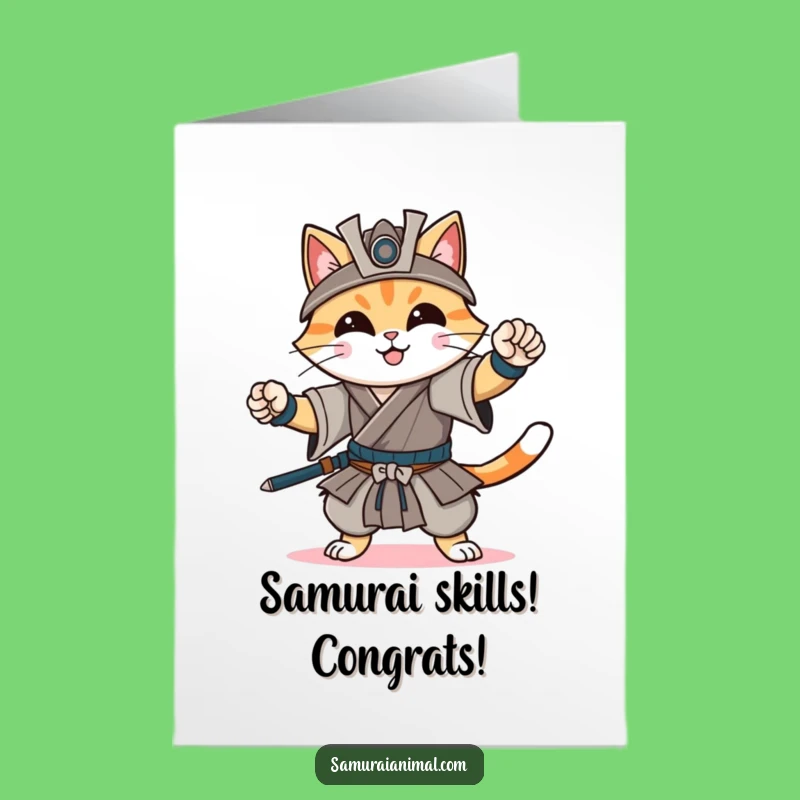 Free Printable Cat Congrats Card: Samurai Style Downloadable for Victories