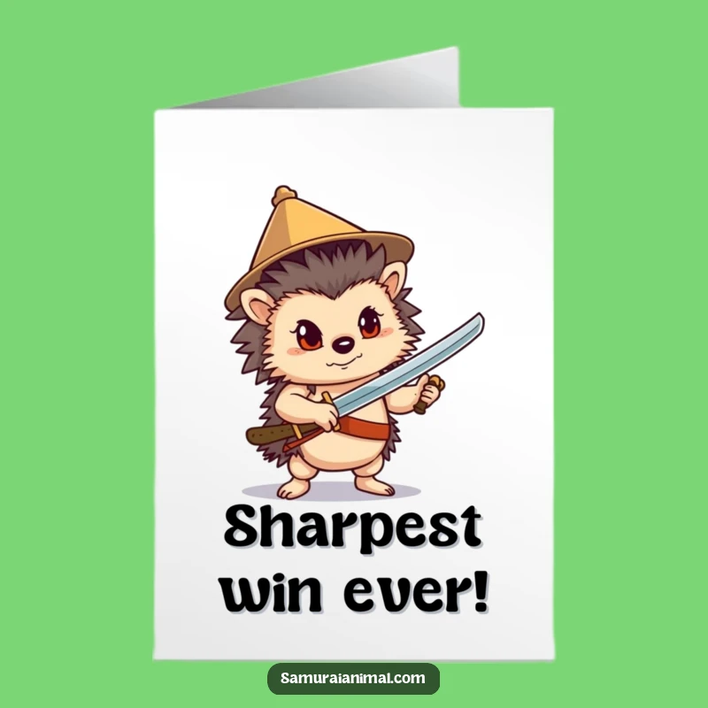 Free Printable Congrats Card: Hedgehog Swordsman, Bold Downloadable Gift for Victors