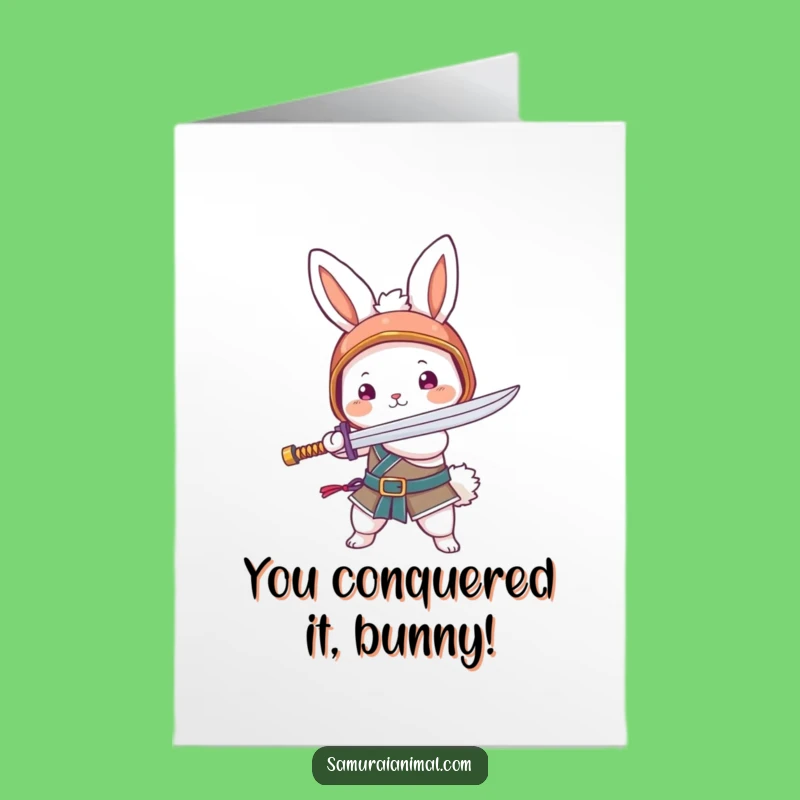 Free Printable Bunny Noodle Sword Congrats Card - Funny Downloadable Victory Greeting