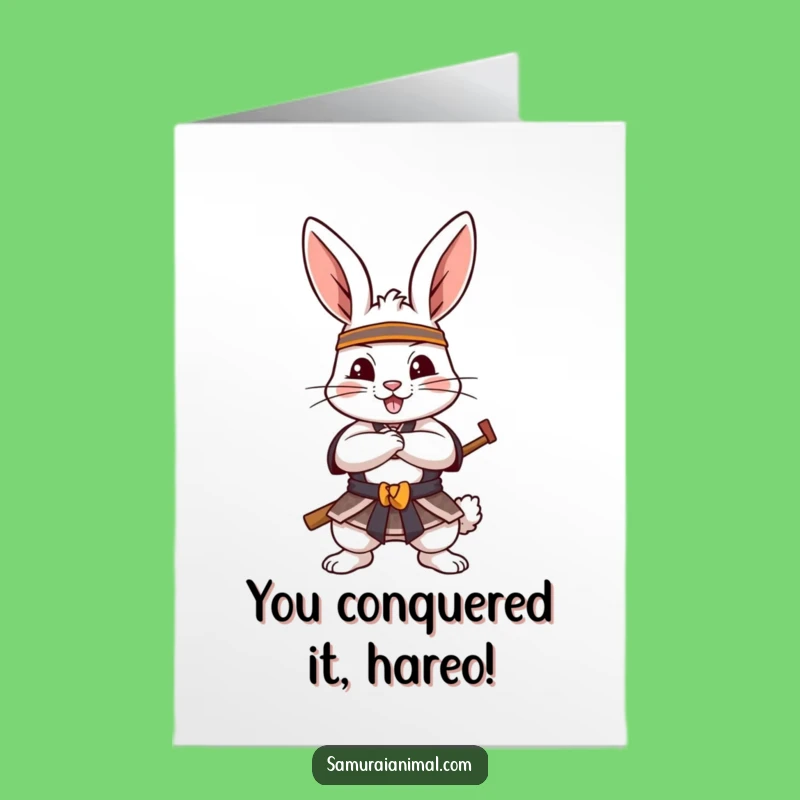 Free Printable Samurai Rabbit Congrats Card - Bold Downloadable Greeting for Victories