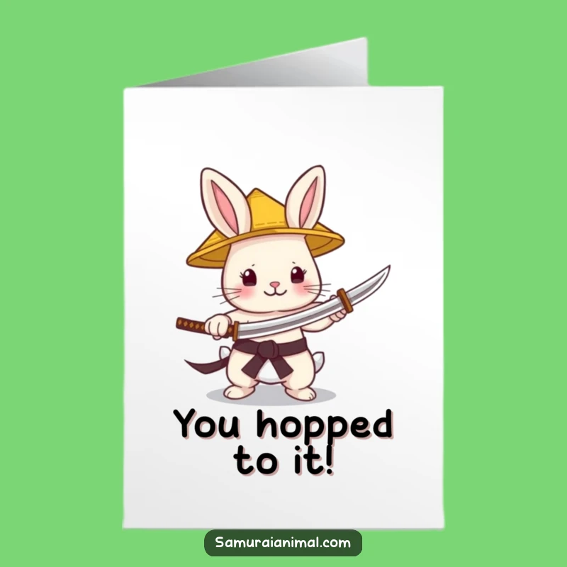 Free Printable Congrats Card: Samurai Bunny Victory - A Humorous Downloadable Gift for Their Big Win!