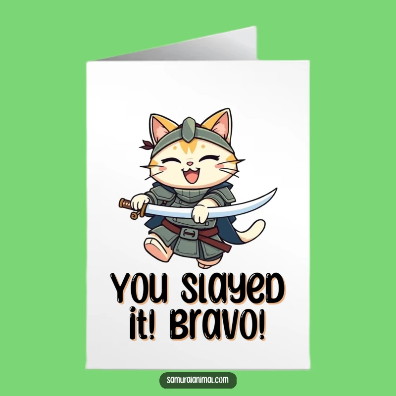 Free Printable Congrats Card: Victorious Samurai Cat Warrior - Instant Downloadable Gift