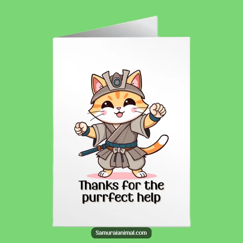 Free Printable Cat Thank You Card: Samurai Grace Downloadable Gift