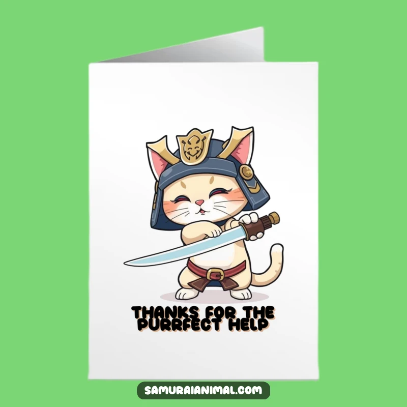 Free Printable Thank You Card: Samurai Cat Thanks You - Downloadable Funny Gift