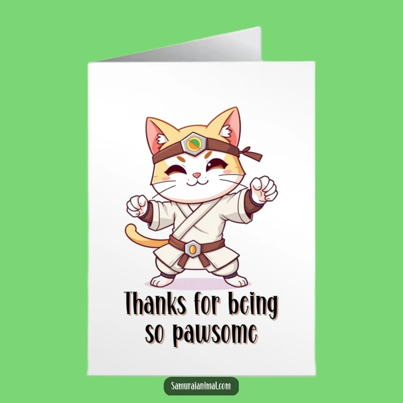 Free Printable Thank You Card: Samurai Cat Gratitude Funny Card