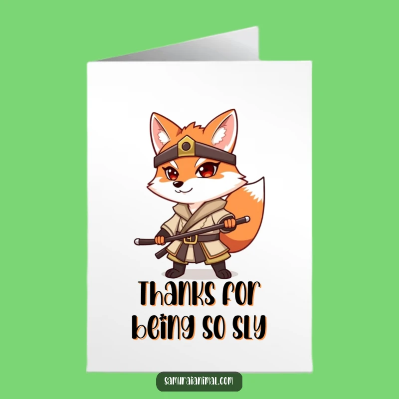 Free Printable Thank You Card: Grateful Samurai Fox - Pose Your Thanks