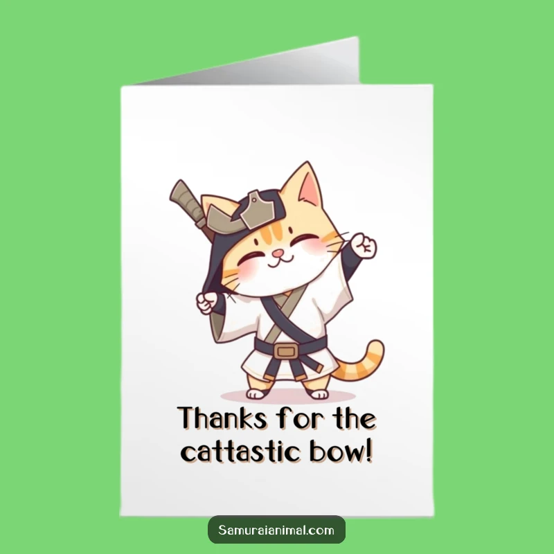 Free Printable Cat Samurai Thank You Card - Cute Downloadable Appreciation Gift