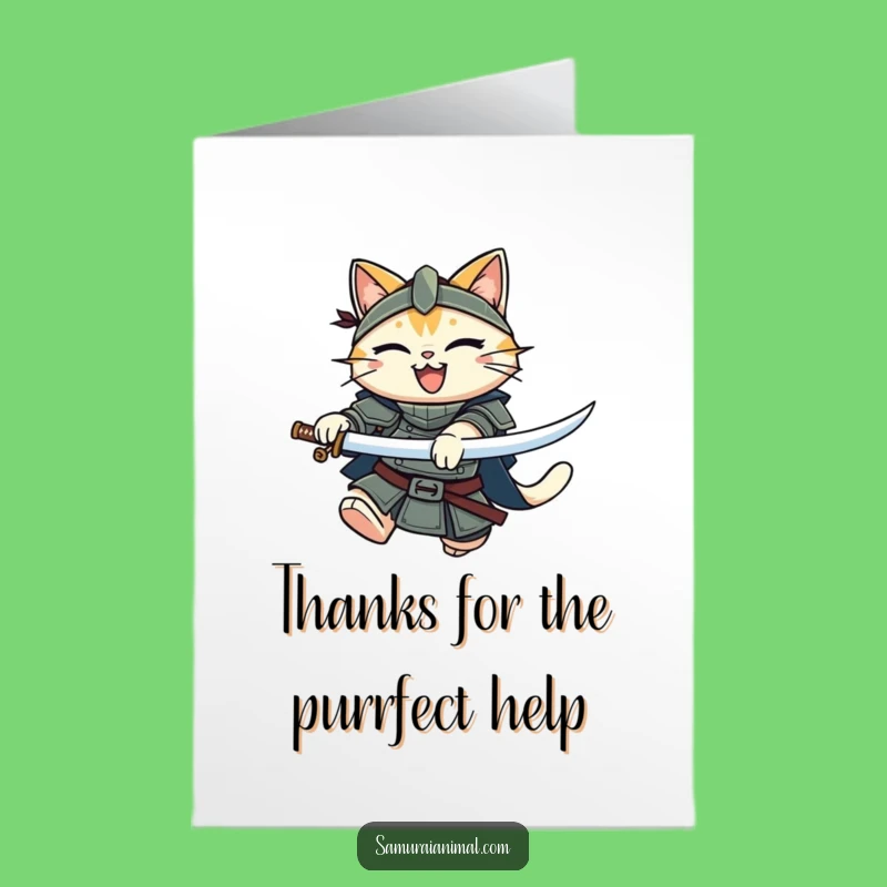 Free Printable Thank You Card: Grateful Samurai Cat Warrior - Express Thanks Instantly