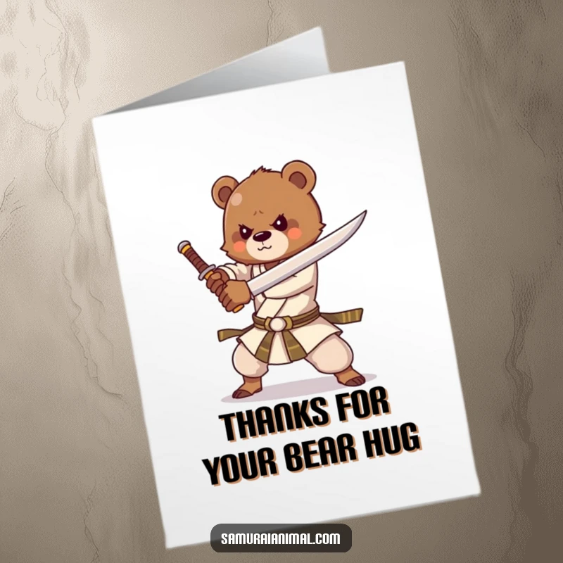 Funny Free Printable Thank You Card: A strong bear cub with a sword practices martial arts forms.