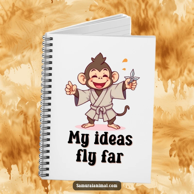 Funny monkey notebook featuring a ninja monkey throwing a shuriken, perfect for note-taking.