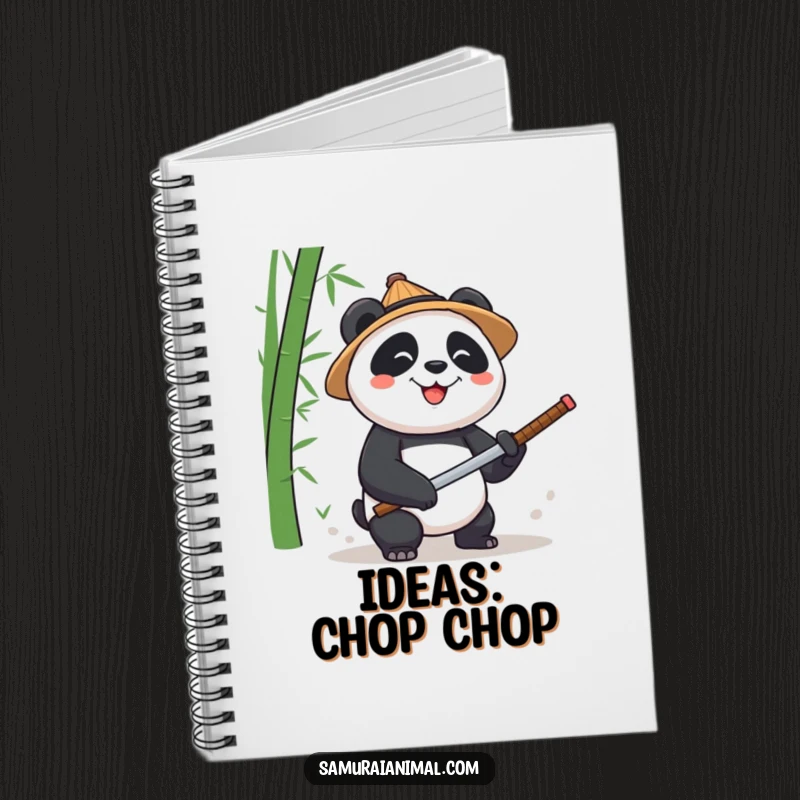 Funny Panda Katana Notebook: A lined notebook cover featuring a panda wearing a straw hat, chopping bamboo with a small katana.