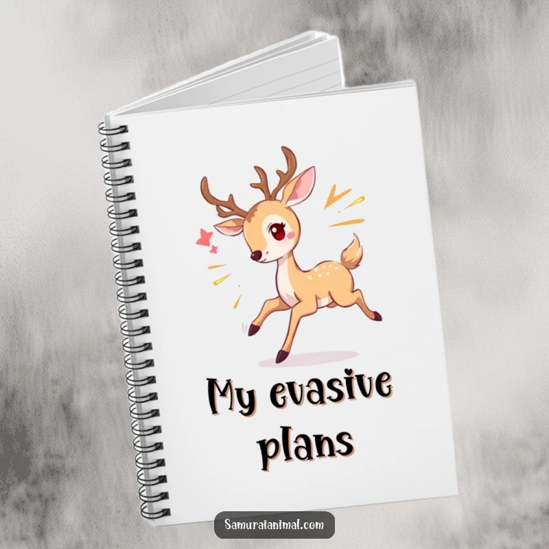 Funny deer notebook featuring a graceful deer smiling and dodging, perfect for writing notes with a touch of elegance.