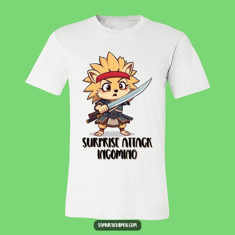 Funny Hedgehog Samurai T-Shirt: Goofy Warrior Surprise Funny Gift Tee