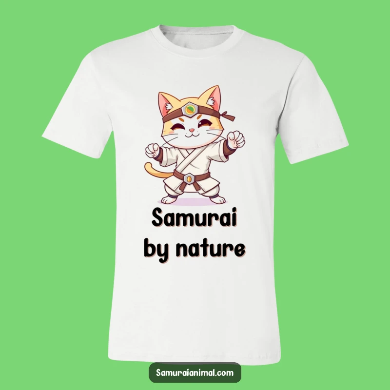 Funny Samurai Cat T-Shirt - Cool Warrior Pose Tee for Cat Fans