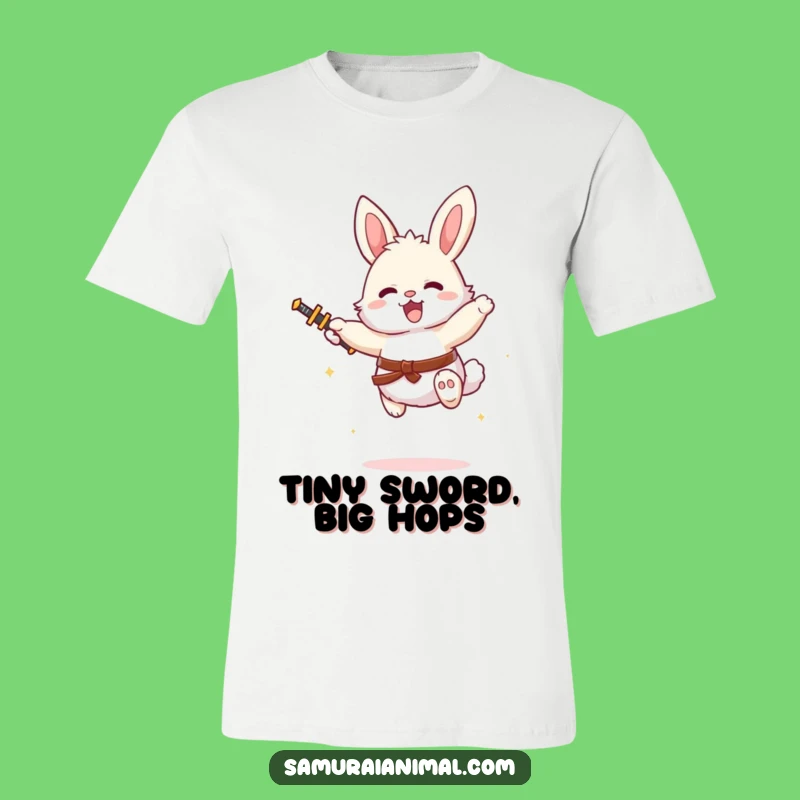 Funny Bunny Tiny Sword Leap T-Shirt - Embrace the Joyful Warrior!