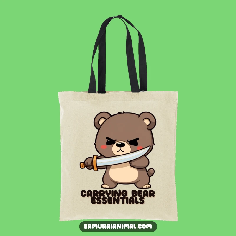 Funny Bear Sword Tote Bag: Warrior Character Carry-All, Ideal Gift
