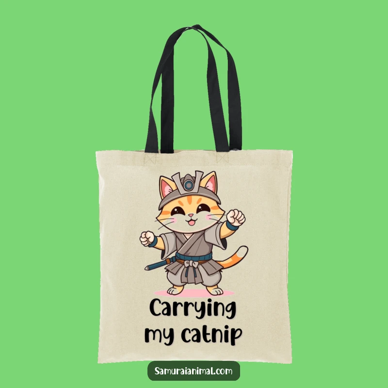 Funny Cat Samurai Tote Bag: Carry Your Courage and Catitude
