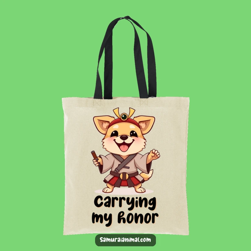 Funny Samurai Dog Tote Bag: Happy Warrior Carry-All, Handy Gift