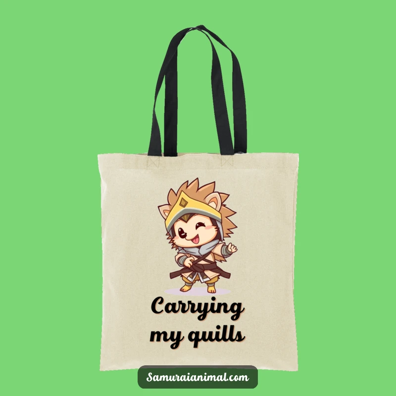 Funny Warrior Hedgehog Tote Bag: Playful Spin Carry-All, Chic & Hilarious Gift!