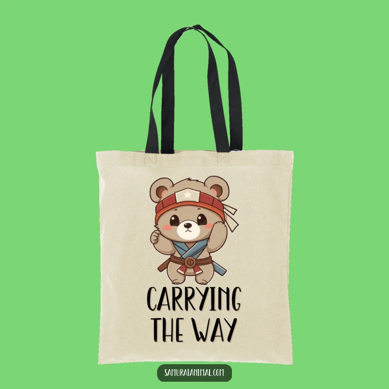 Funny Bear Cub Samurai Tote Bag: Carry Your Essentials with Humor