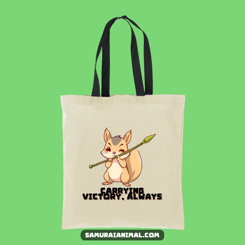 Funny Brave Squirrel Tote Bag: Bamboo Spear Accessory
