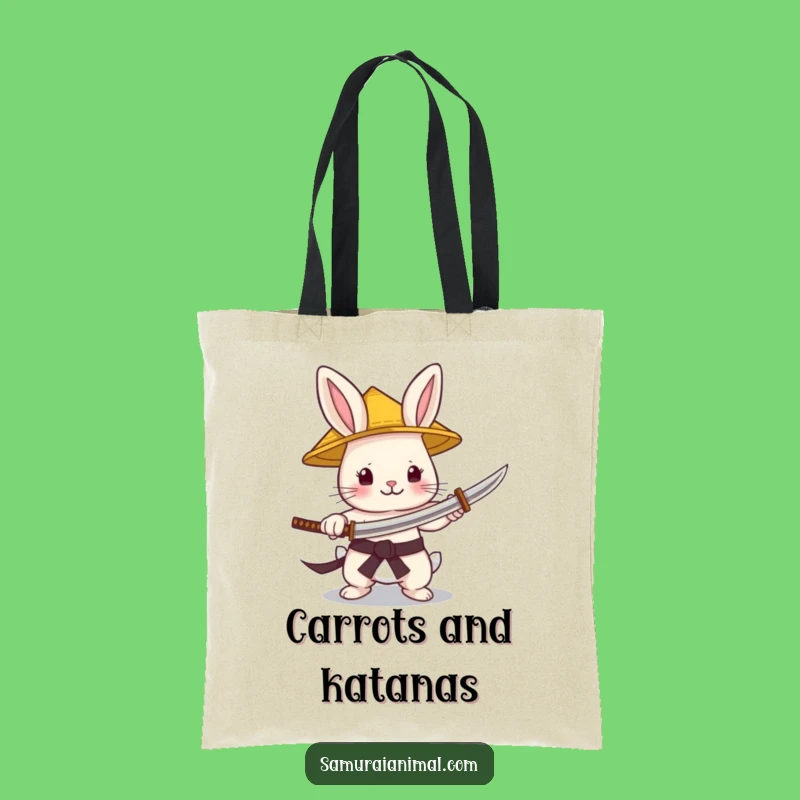 Funny Bunny Samurai Tote Bag: Carry Your Essentials with Tiny Warrior Style