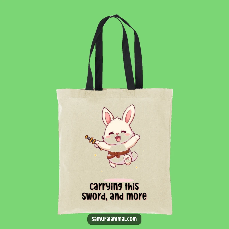 Funny Bunny Tiny Sword Leap Tote Bag - Carry Your Courage!