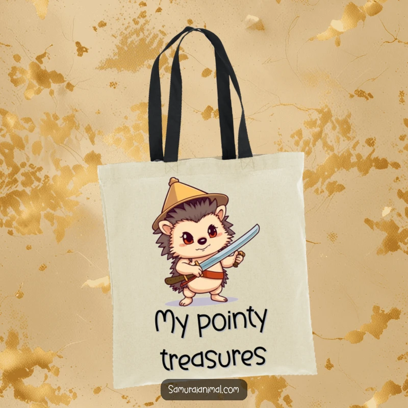 Funny Hedgehog Sword Tote Bag: A confident hedgehog with a sword strikes a pose, a charming and heroic accessory.