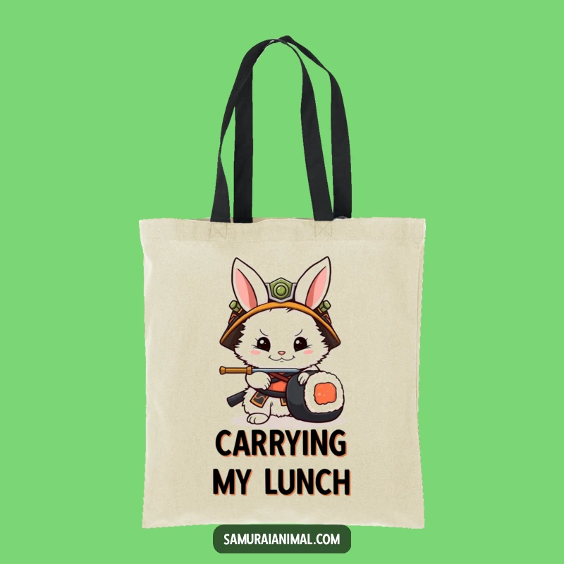 Funny Rabbit Samurai Tote Bag: Hilarious Carry-All for Sushi and Anime Enthusiasts