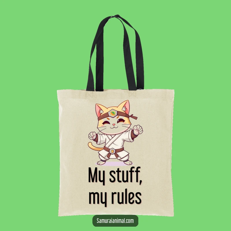 Funny Samurai Cat Tote Bag - Stylish Warrior Cat Carry-All